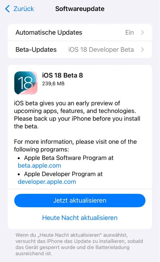 赫山苹果手机维修分享苹果 iOS / iPadOS 18 开发者预览版 Beta 8 发布 